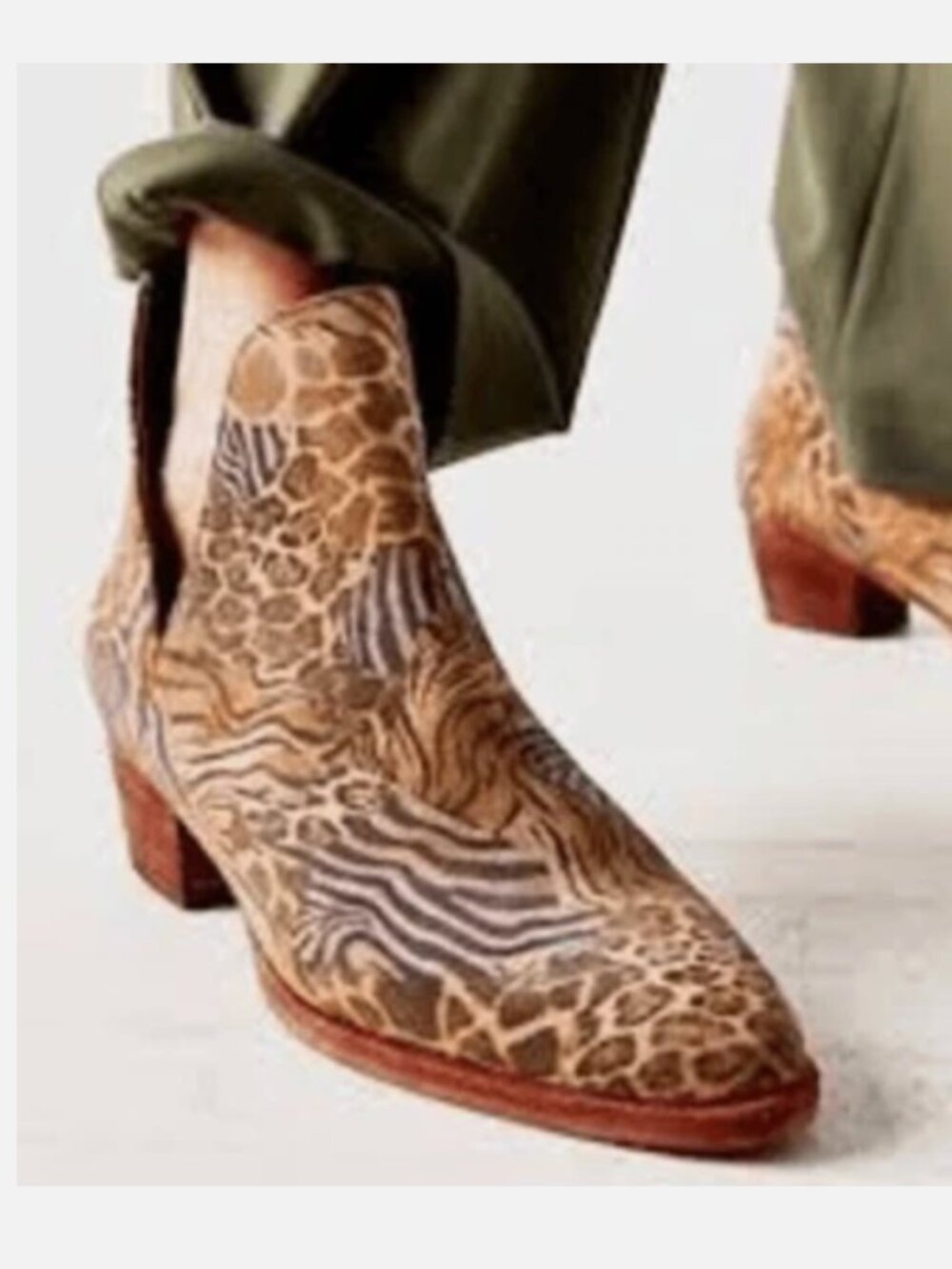 Free People Animal Charm Double V Ankle Boots Mixed Animal Print Suede 38.5